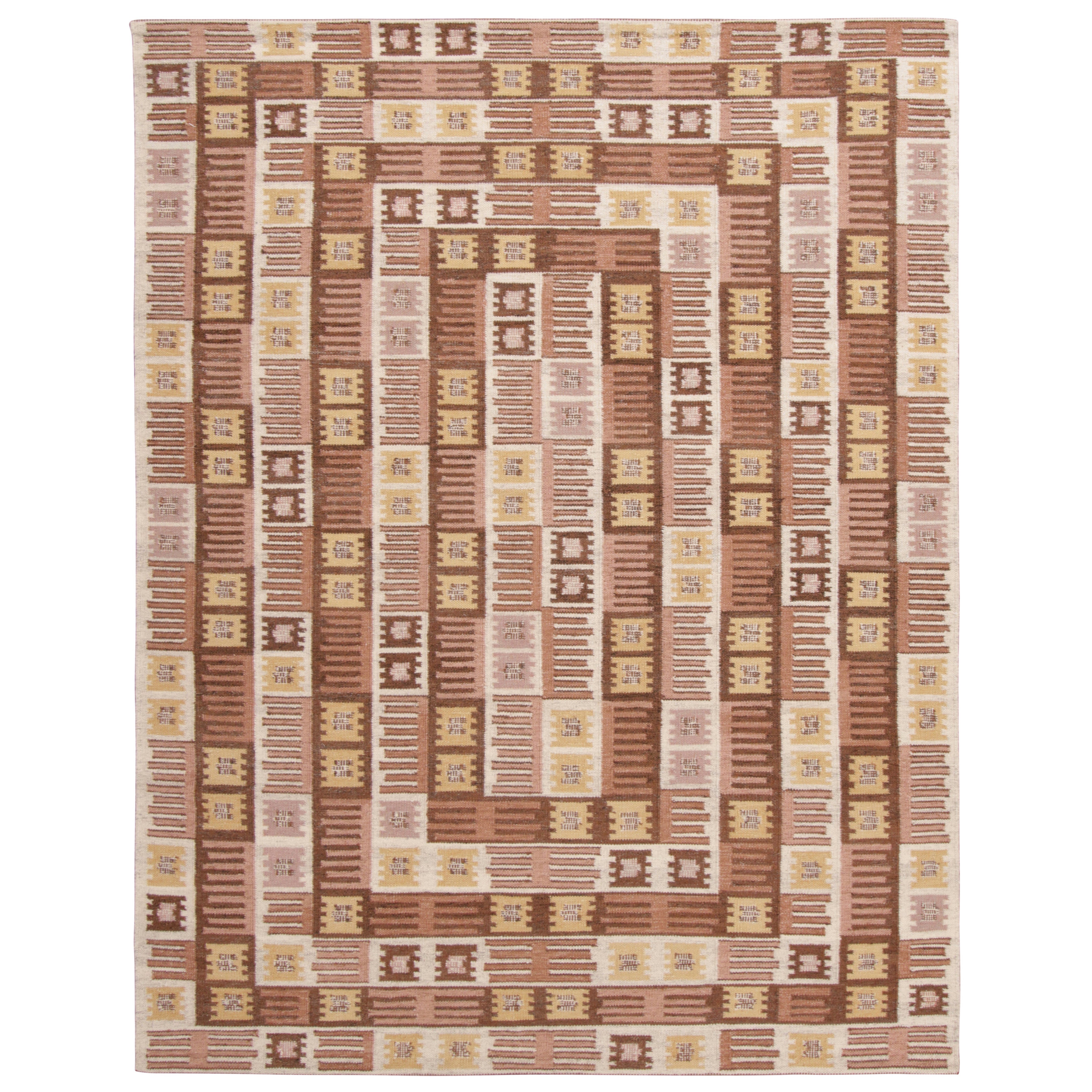 Rug & Kilim's maßgeschneiderter Teppich im skandinavischen Stil mit beige-braunen, geometrischen Mustern