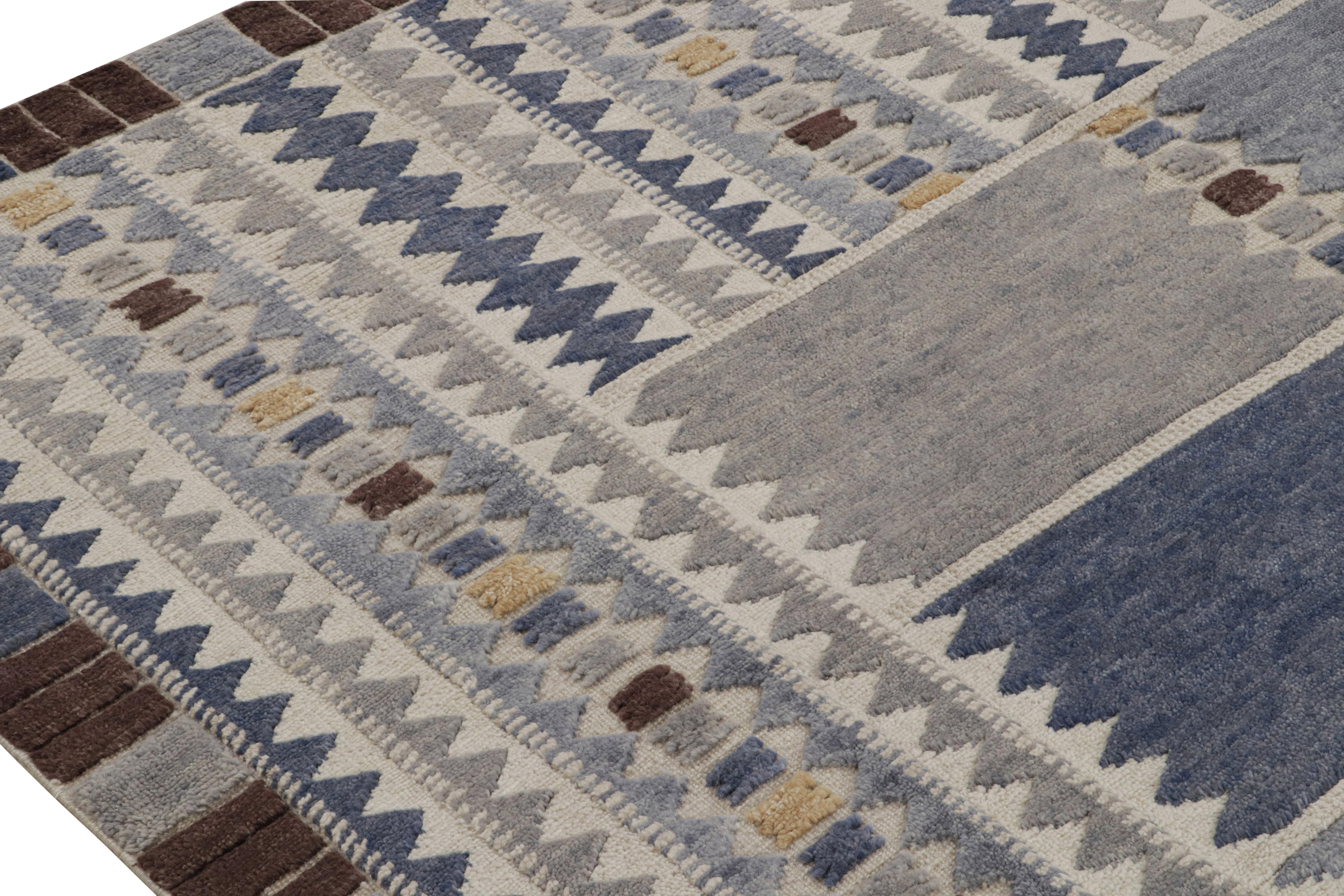 Hand-Knotted Rug & Kilim’s Scandinavian Style Custom Rug with Blue-Grey Patterns  For Sale