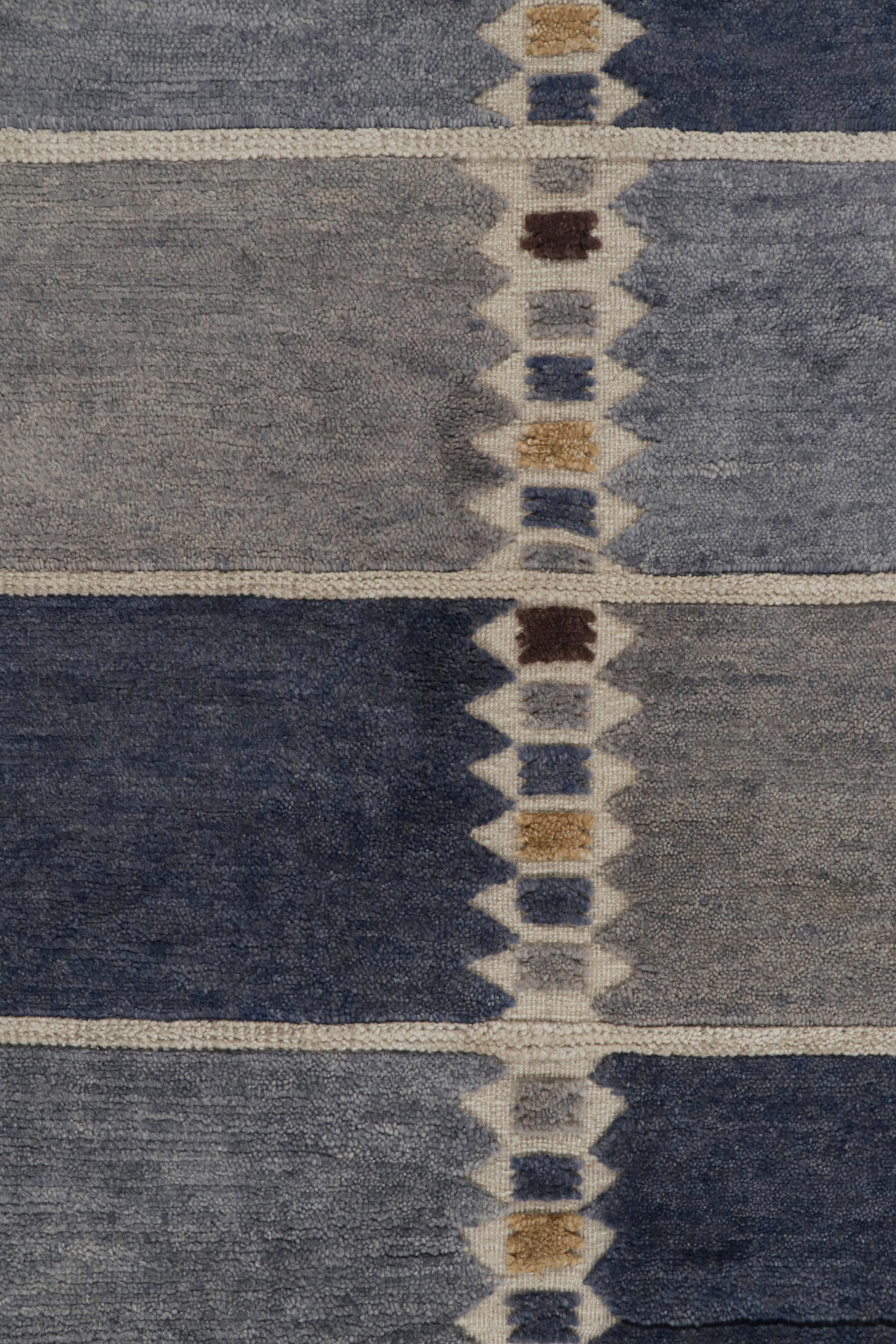 Rug & Kilim’s Scandinavian Style Custom Rug with Blue-Grey Patterns In New Condition For Sale In Long Island City, NY