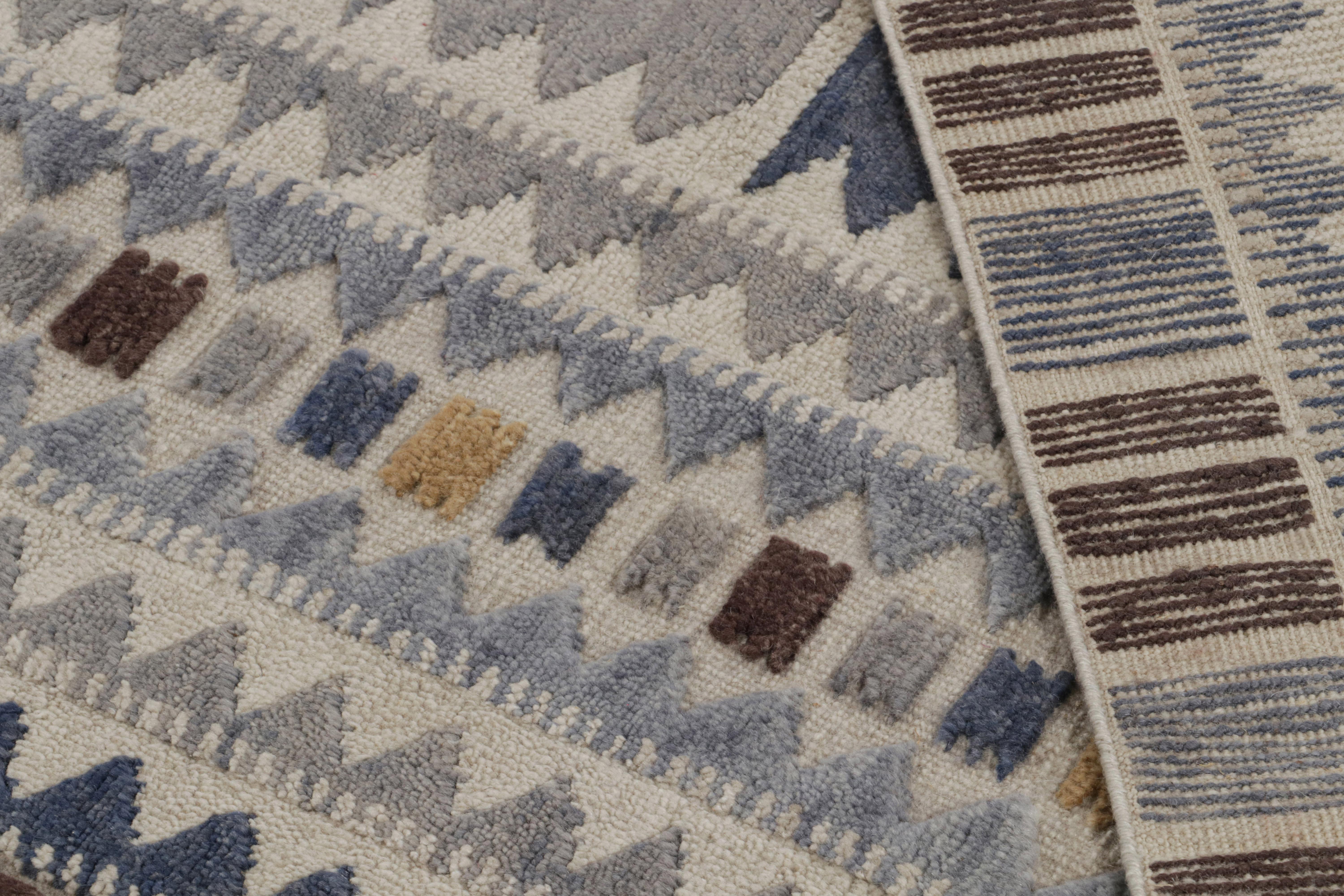 Contemporary Rug & Kilim’s Scandinavian Style Custom Rug with Blue-Grey Patterns  For Sale