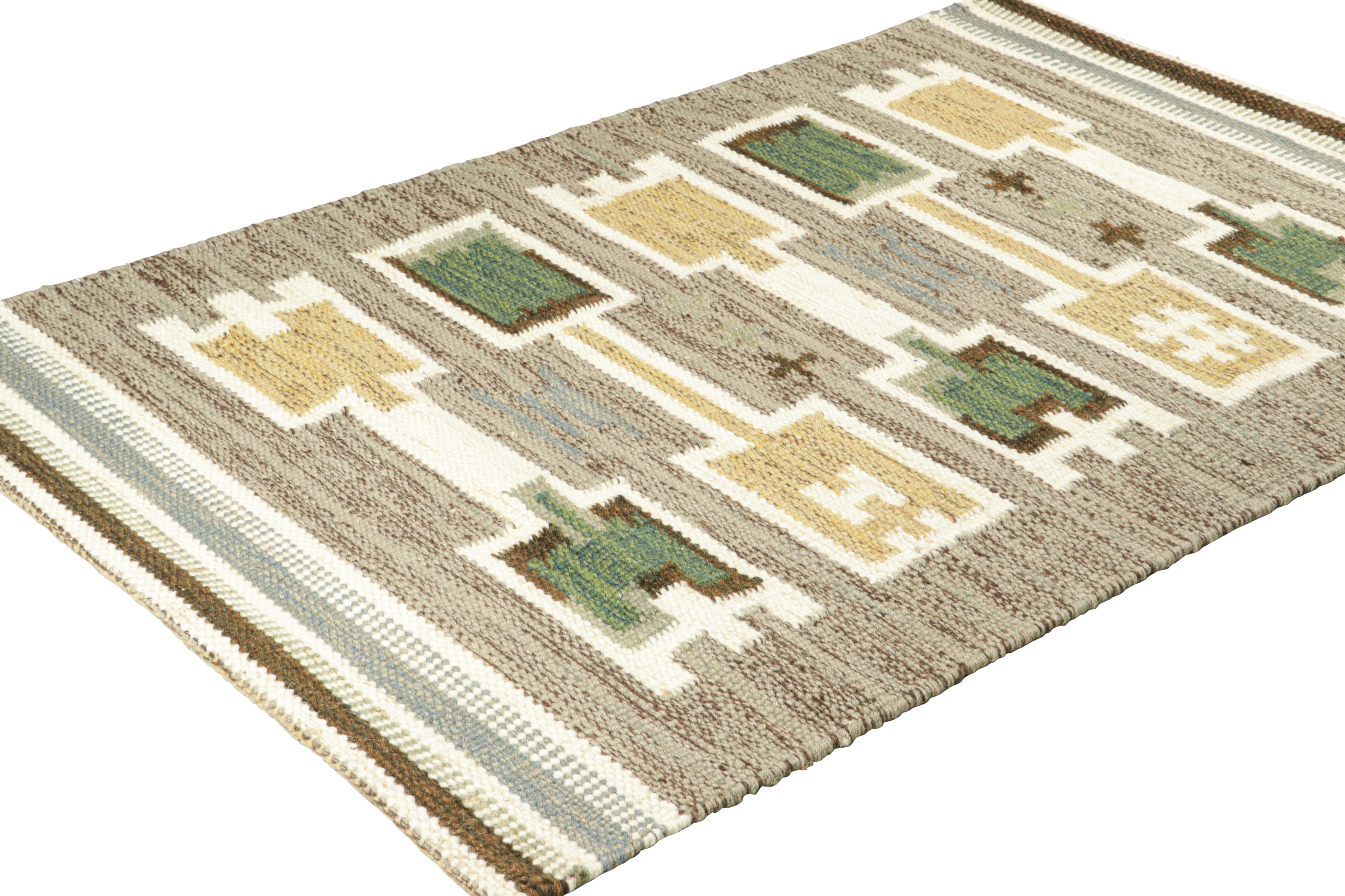 Indian Rug & Kilim’s Scandinavian Style Custom Rug with Colorful Geometric Patterns For Sale