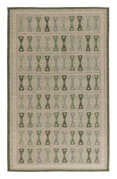 Rug & Kilim's Scandinavian Style Custom Rug with Green & Ivory Hourglass Design