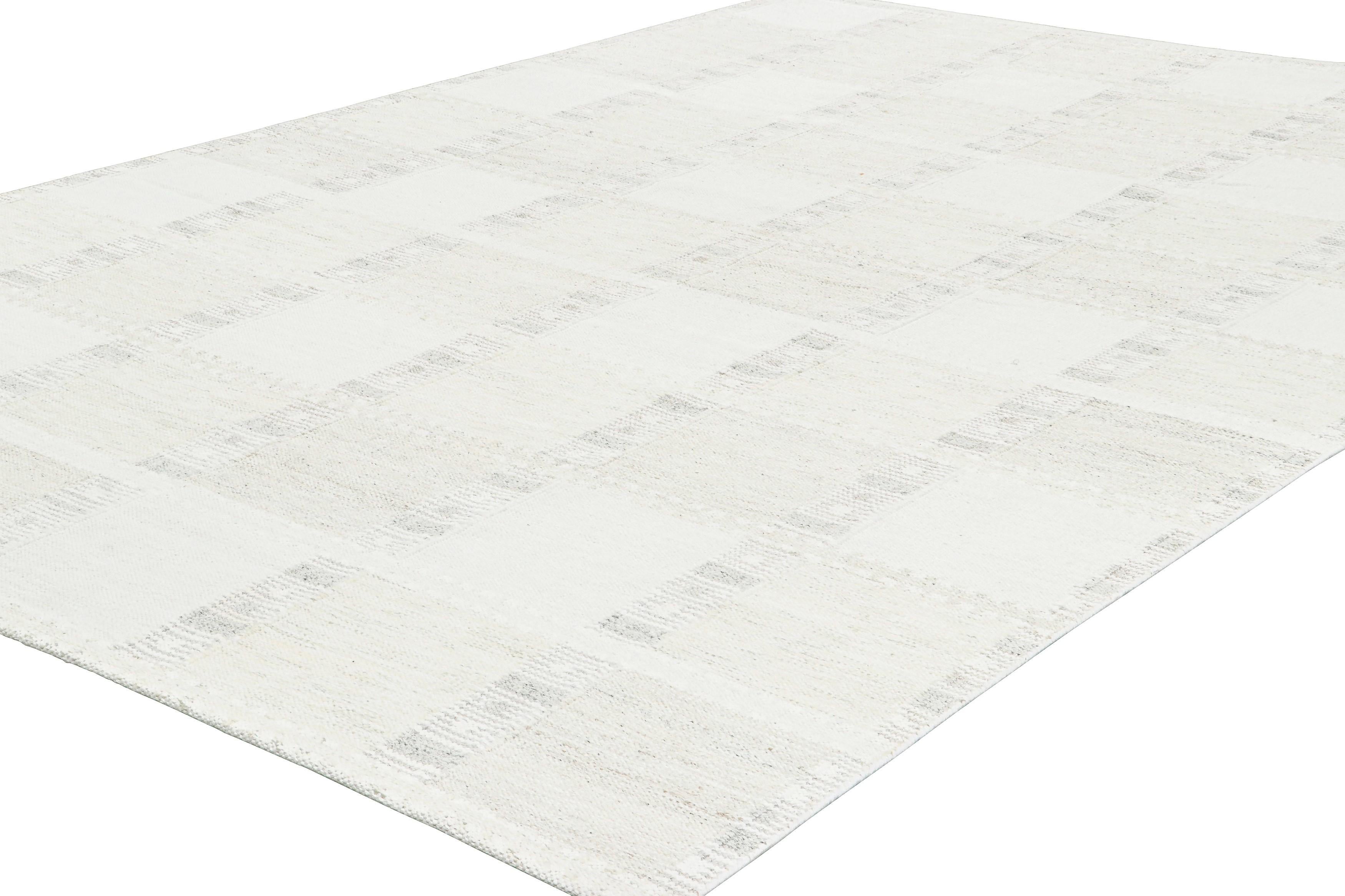 Indian Rug & Kilim’s Scandinavian Style Custom Rug with White and Geometric Patterns For Sale
