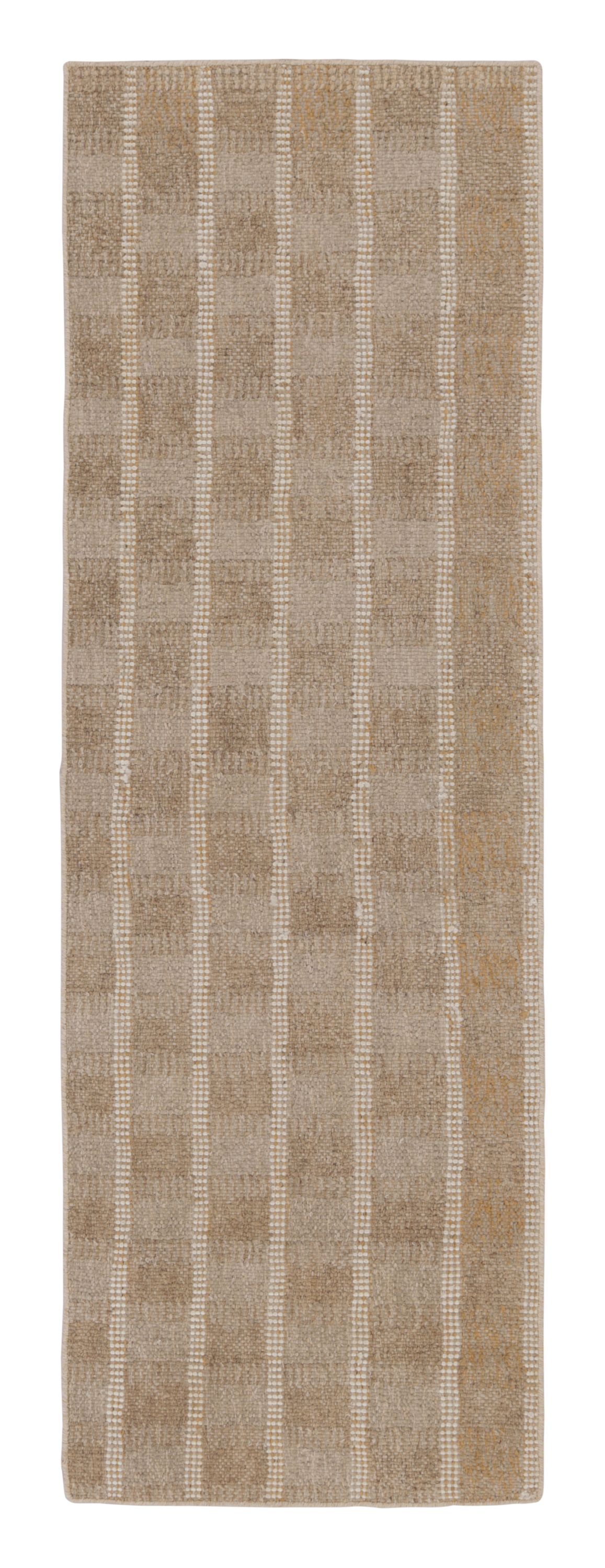 Rug & Kilim’s Scandinavian Style Custom Runner Beige-Brown Geometric Pattern