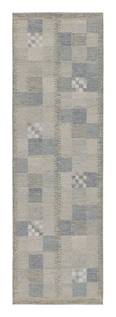 Rug & Kilim’s Scandinavian Style Custom Runner in Gray & Blue Geometric Pattern