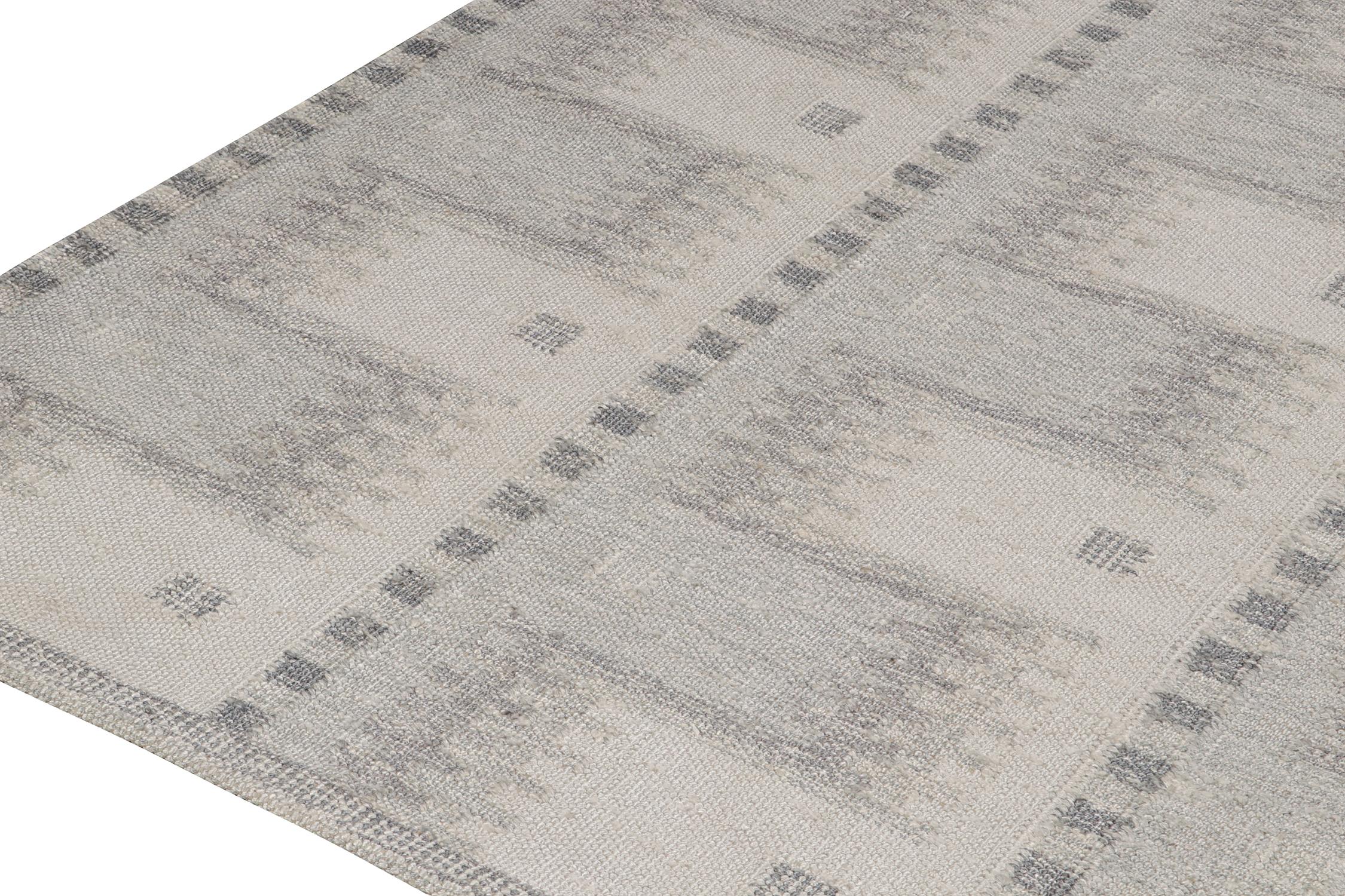 Hand-Knotted Rug & Kilim’s Scandinavian Style Custom Silk Kilim in Taupe Geometric Pattern For Sale