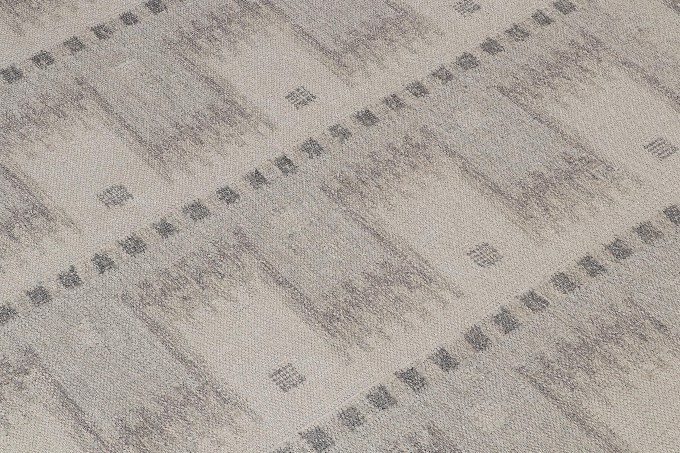 Rug & Kilim’s Scandinavian Style Custom Silk Kilim in Taupe Geometric Pattern In New Condition For Sale In Long Island City, NY
