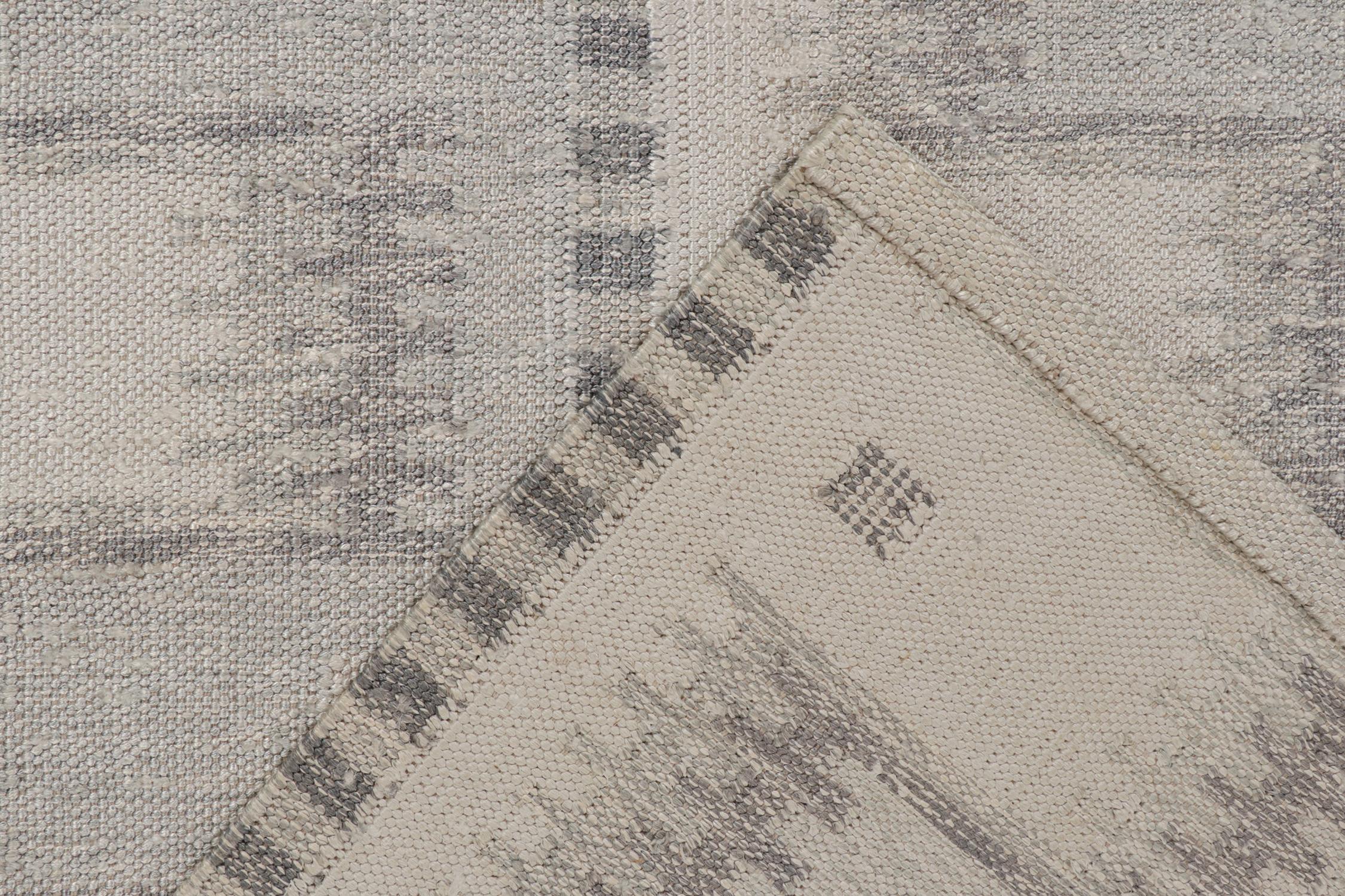 Contemporary Rug & Kilim’s Scandinavian Style Custom Silk Kilim in Taupe Geometric Pattern For Sale