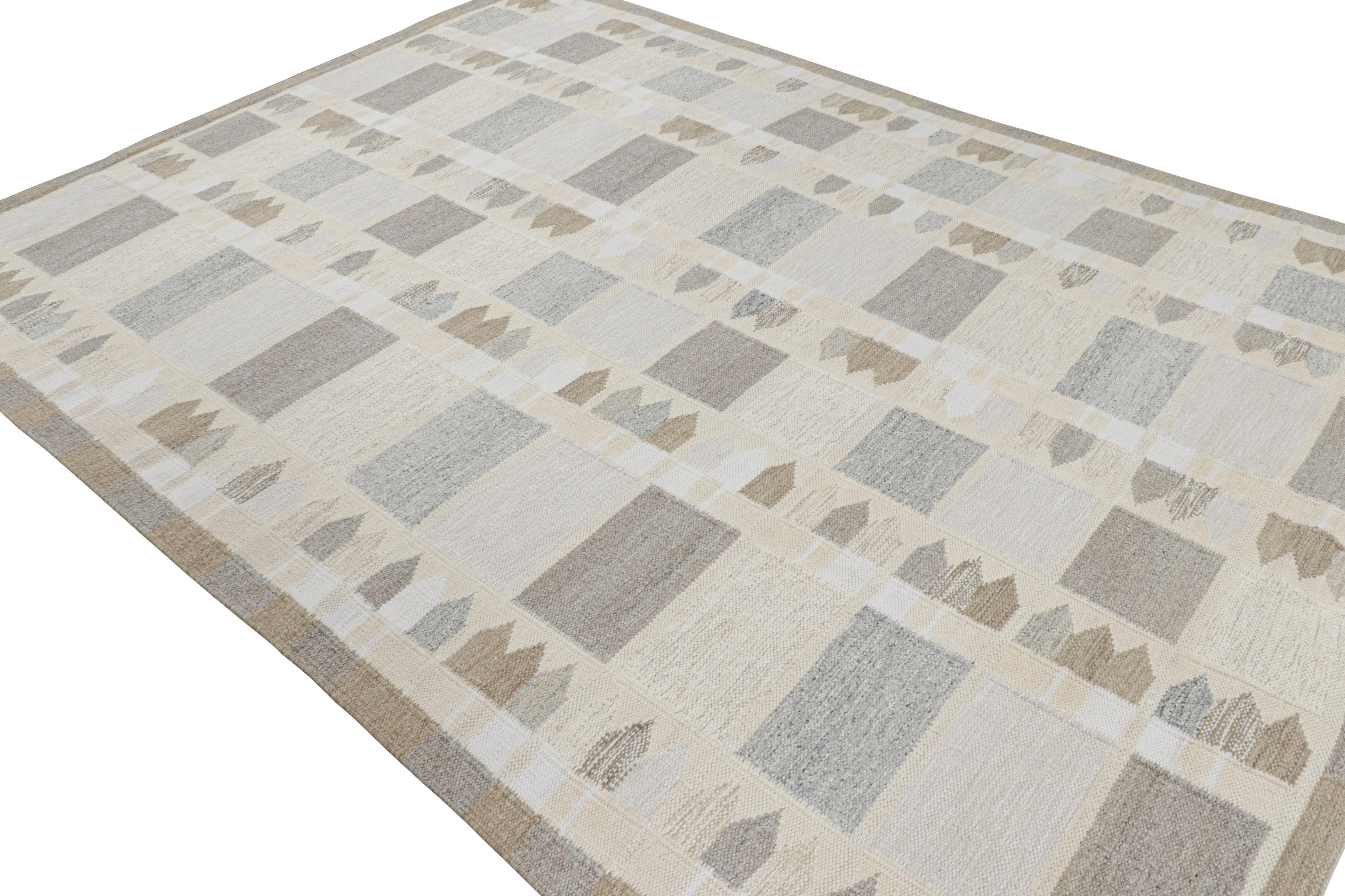 Indian Rug & Kilim’s Scandinavian Style Deco Rug in Beige-Brown with Geometric Patterns For Sale