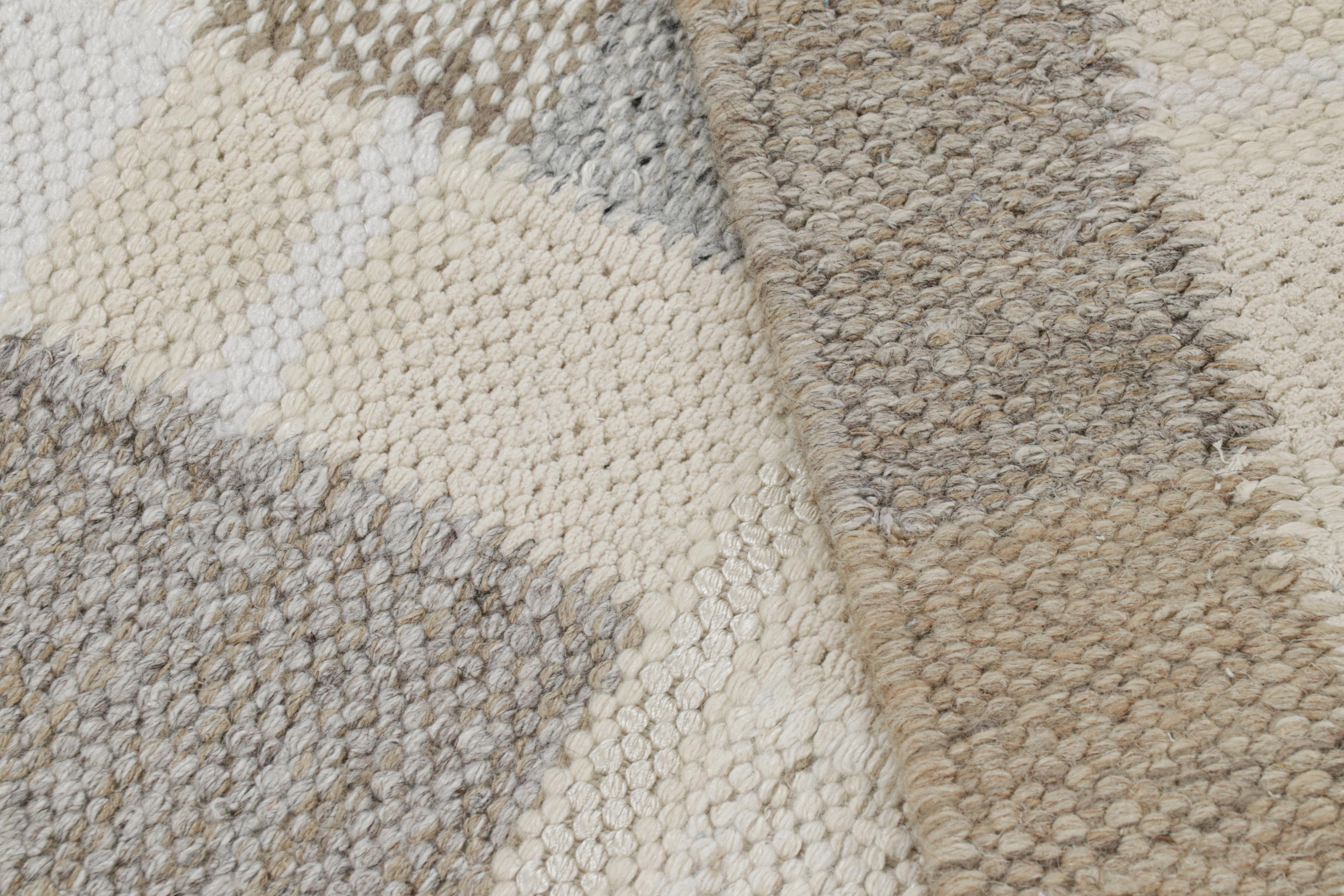 Wool Rug & Kilim’s Scandinavian Style Deco Rug in Beige-Brown with Geometric Patterns For Sale