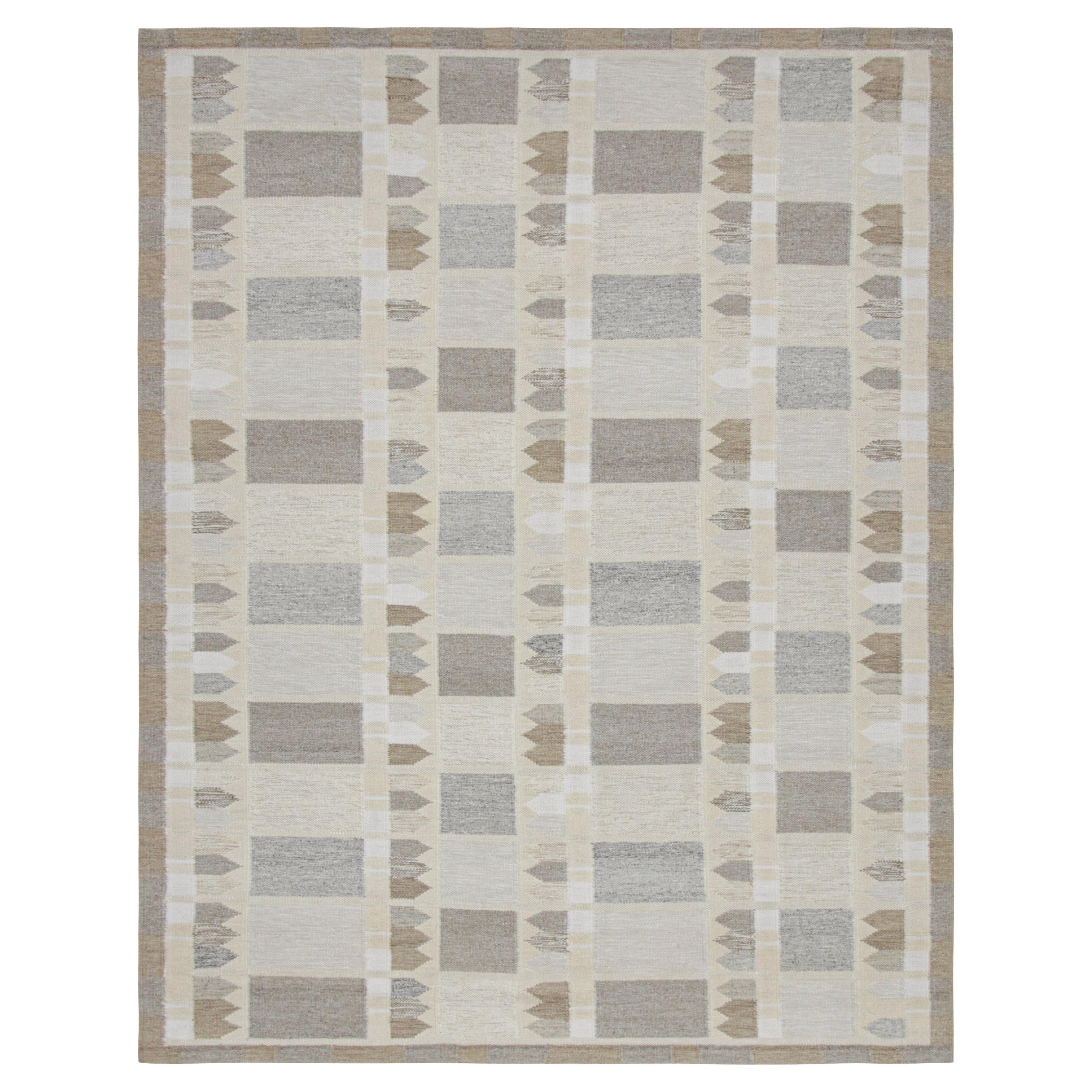 Rug & Kilim’s Scandinavian Style Deco Rug in Beige-Brown with Geometric Patterns For Sale