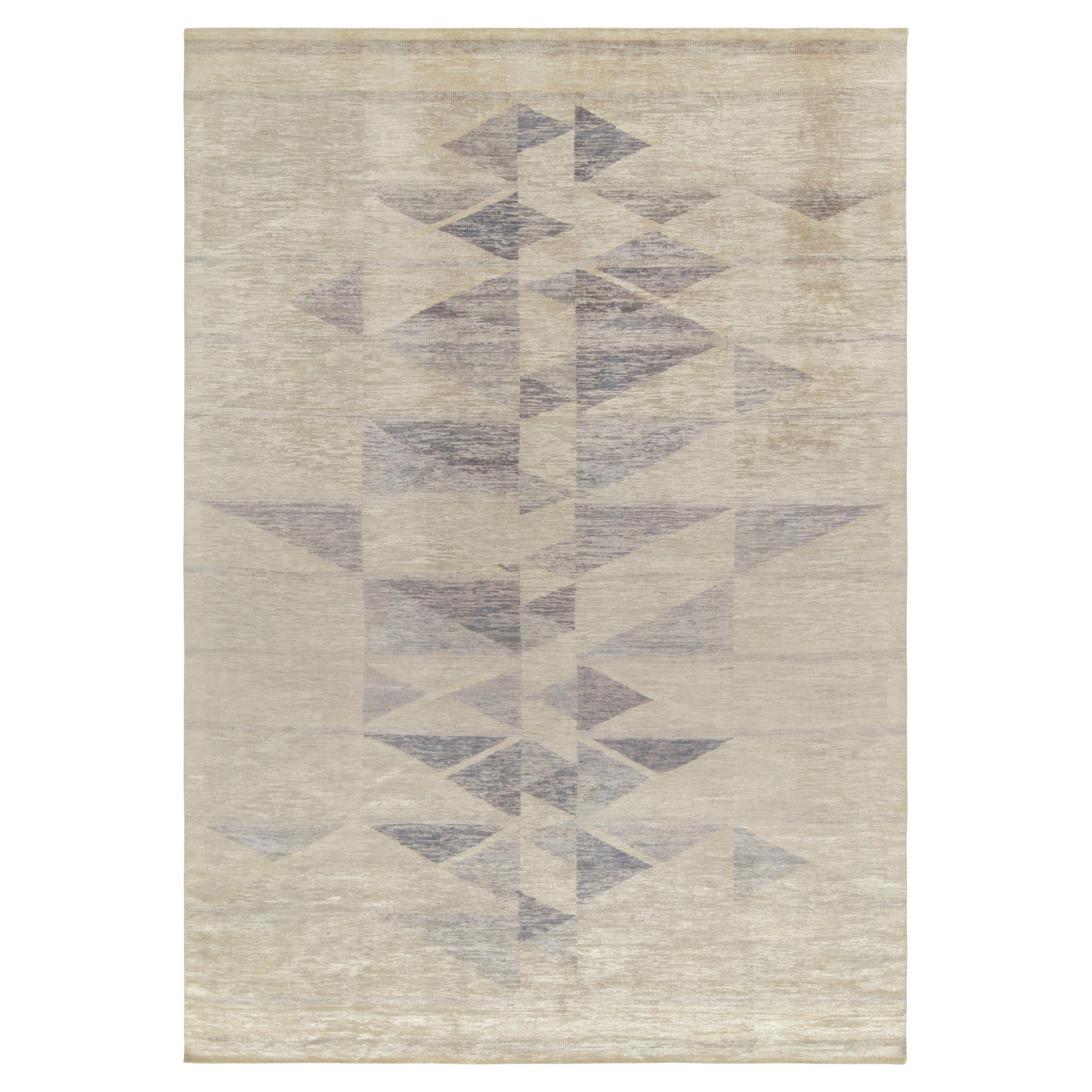 Rug & Kilim’s Scandinavian Style Deco Rug in Grey and Blue Geometric Pattern For Sale