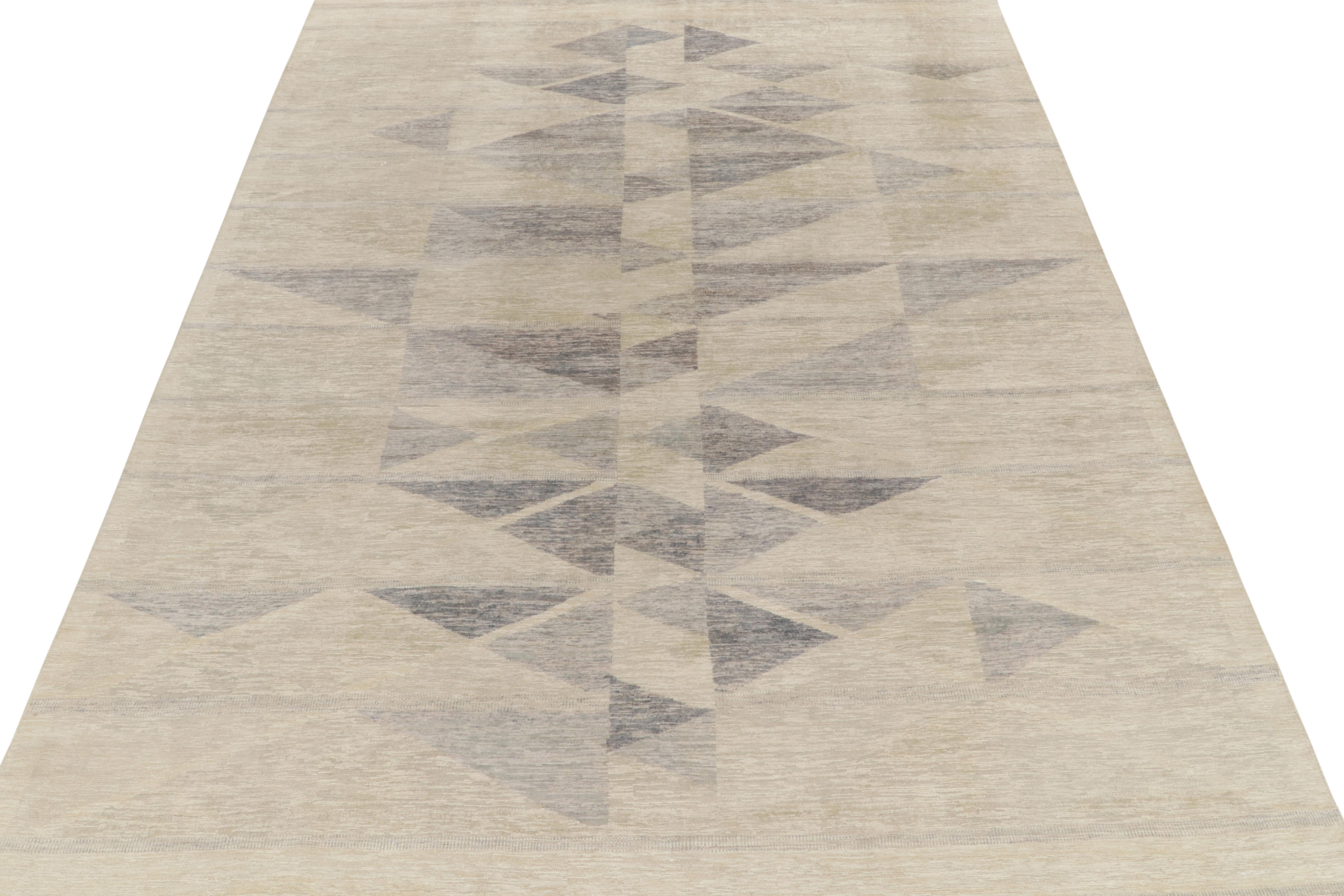 Scandinavian Modern Rug & Kilim’s Scandinavian Style Deco Rug in Grey and Blue Geometric Pattern For Sale