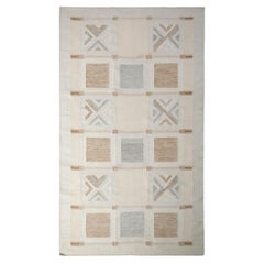Flachgewebter Teppich & Kelim im skandinavischen Stil in Beige und Braun, geometrisch