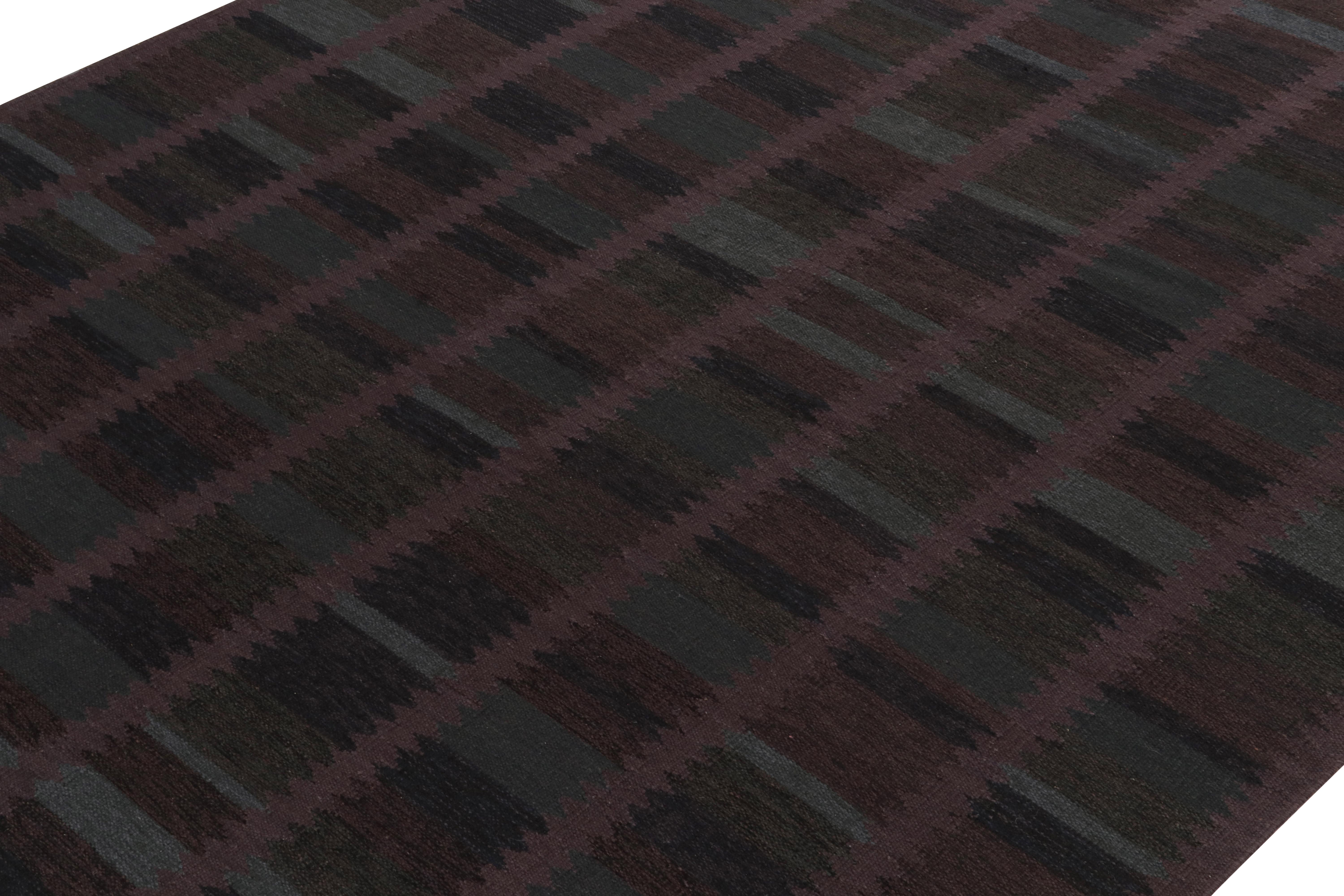 Teppich & Kilims Flachgewebe im skandinavischen Stil in Violett und Blau mit geometrischem Muster (Indisch) im Angebot