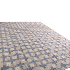 Rug & Kilim’s Scandinavian Style Geometric Beige and Blue Wool Modern Kilim Rug