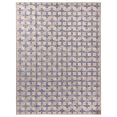Rug & Kilim’s Scandinavian Style Geometric Beige and Blue Wool Modern Kilim Rug