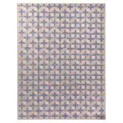Rug
Kilim - Tappeto moderno in lana beige e blu in stile geometrico scandinavo