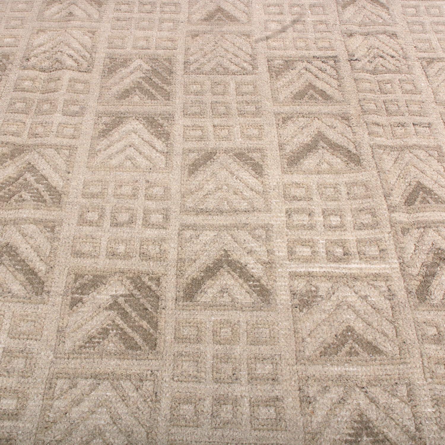 Scandinavian Modern Rug & Kilim’s Scandinavian Style Geometric Beige and Gray Wool Pile Rug