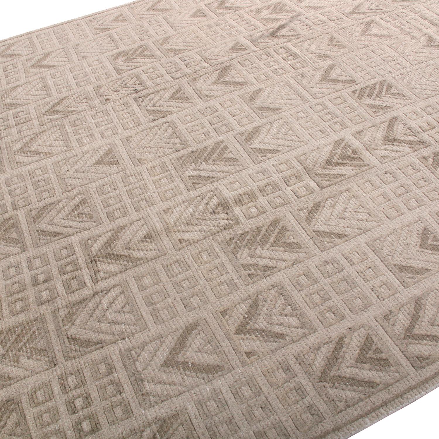 Indian Rug & Kilim’s Scandinavian Style Geometric Beige and Gray Wool Pile Rug
