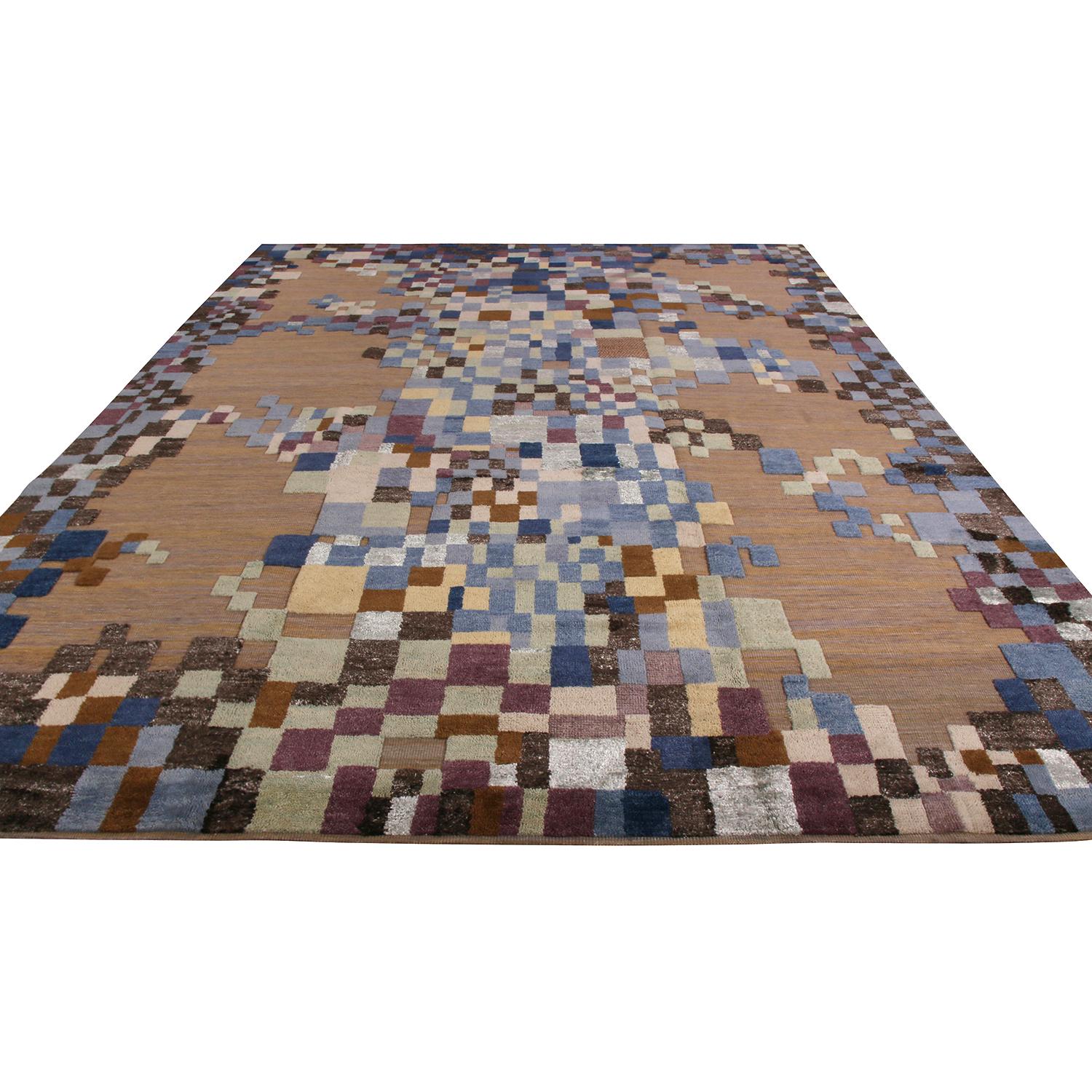 Hand knotted in texturally soft, inviting wool, this modern 9 x 12 rug hails from the latest additions to Rug & Kilim’s Scandinavian Collection, a celebration of Swedish modernism with new large-scale geometry and exciting vintage colorways like