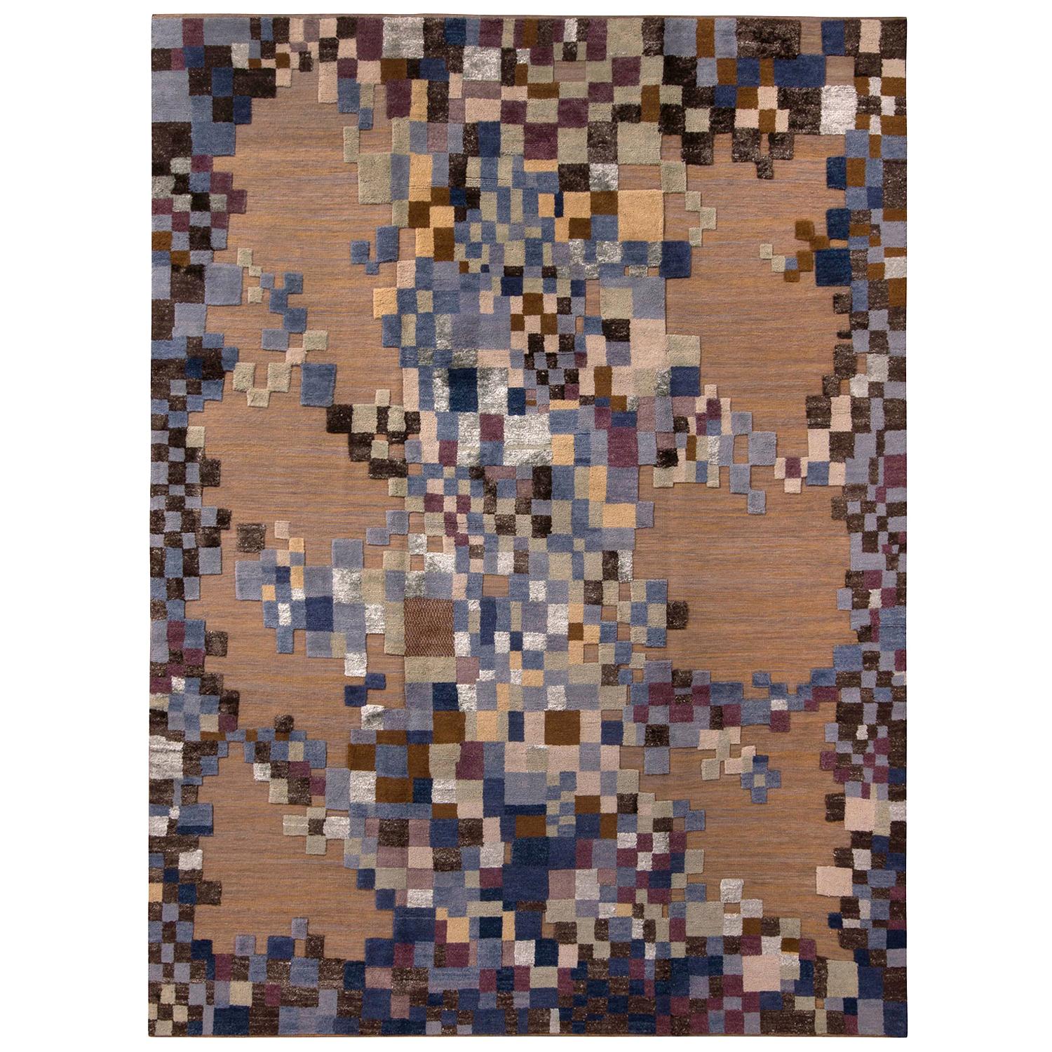 Tapis de laine beige, marron et bleu de style scandinave de Rug 
Kilim en vente