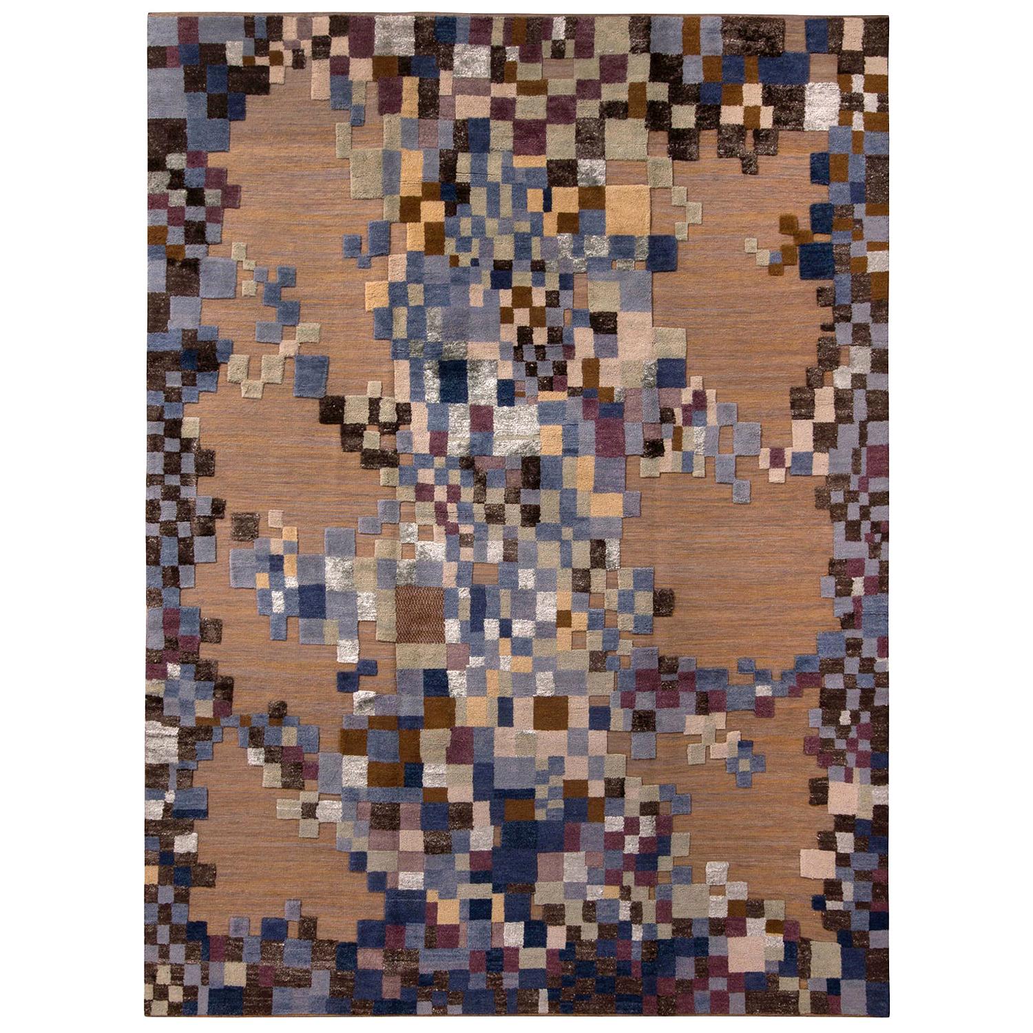 Teppich & Kilims Skandinavischer Stil Geometrischer Wollteppich in Beige, Braun und Blau