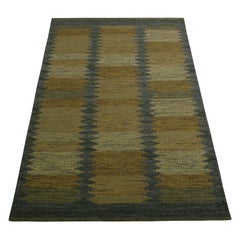 Rug & Kilim’s Scandinavian Style Geometric Beige Brown and Green Wool Kilim