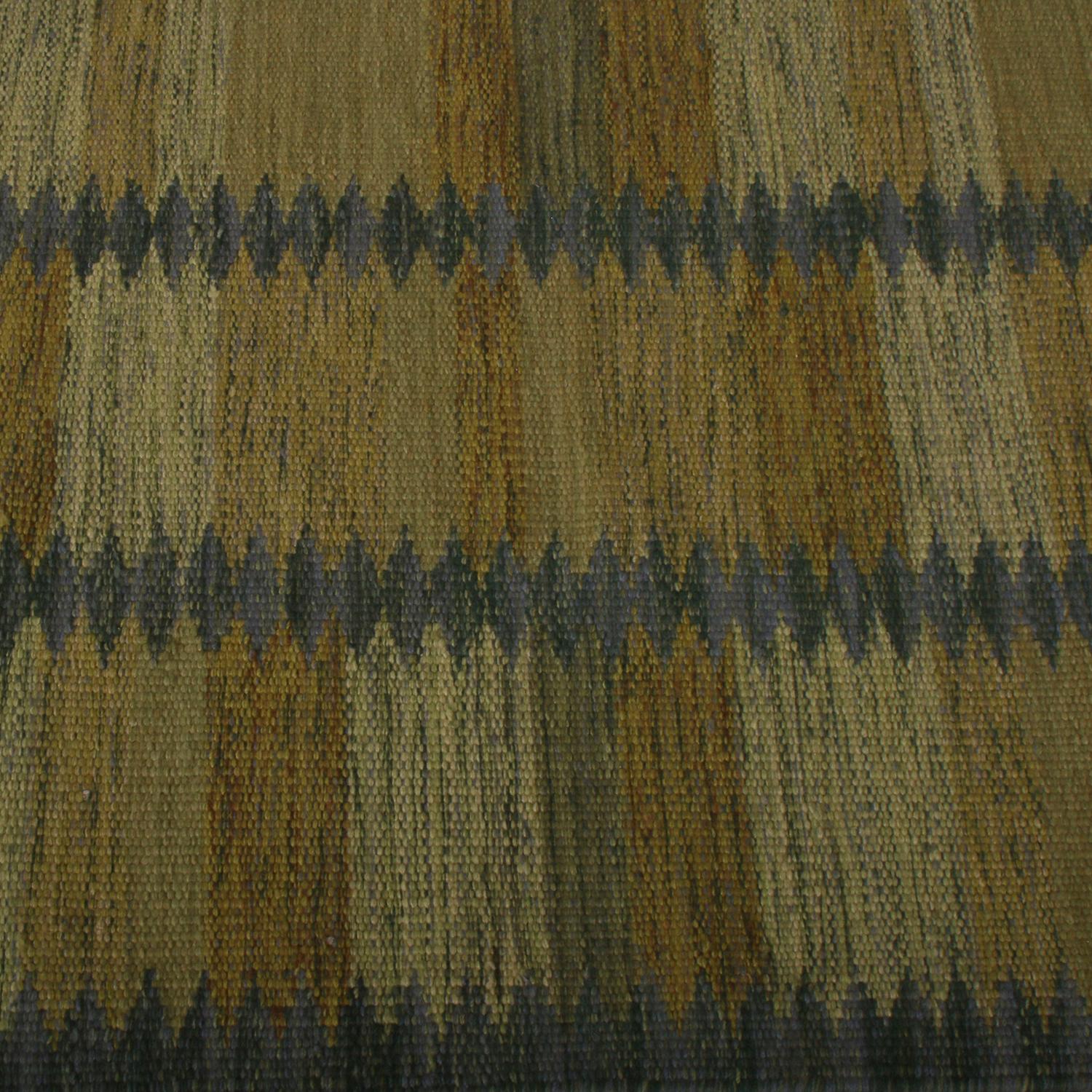 Hand-Knotted Rug & Kilim’s Scandinavian Style Geometric Beige Brown and Green Wool Kilim