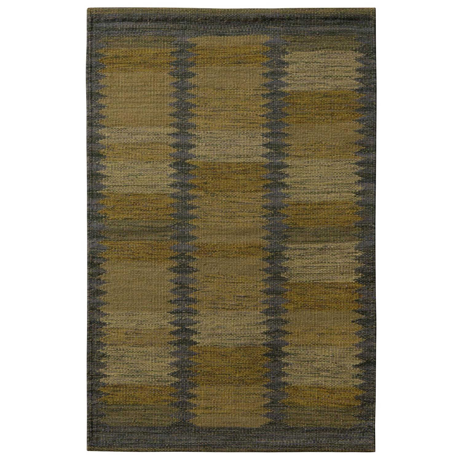 Rug & Kilim’s Scandinavian Style Geometric Beige Brown and Green Wool Kilim