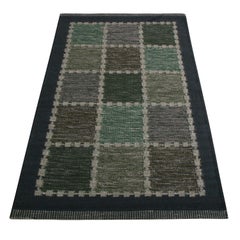 Rug & Kilim’s Scandinavian Style Geometric Beige-Brown Gray and Blue Wool Kilim