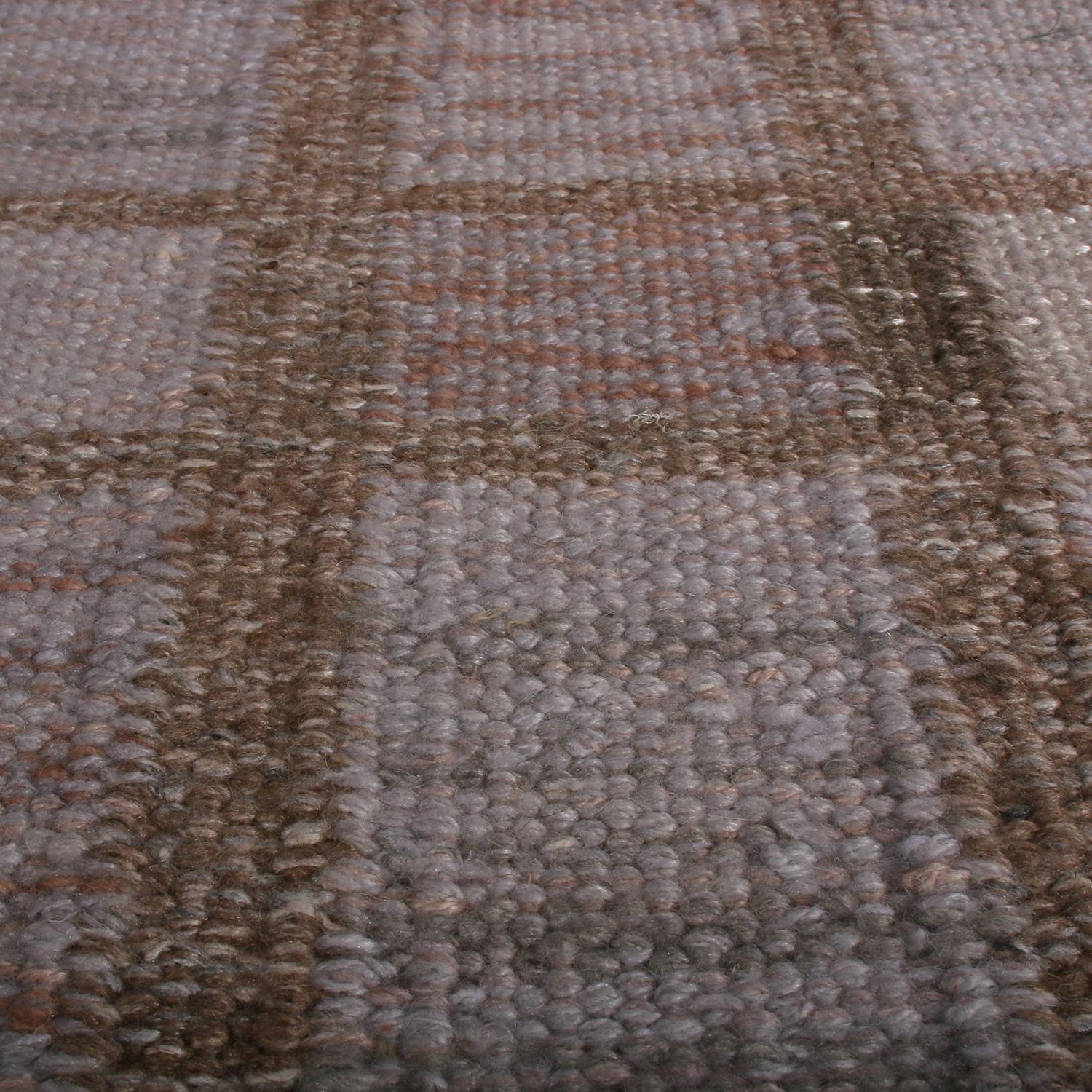 Scandinavian Modern Rug & Kilim’s Scandinavian Style Geometric Beige-Brown Gray and Blue Wool Kilim