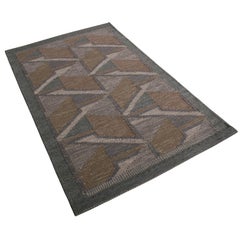 Rug & Kilim’s Scandinavian Style Geometric Beige Gray and Blue Wool Kilim