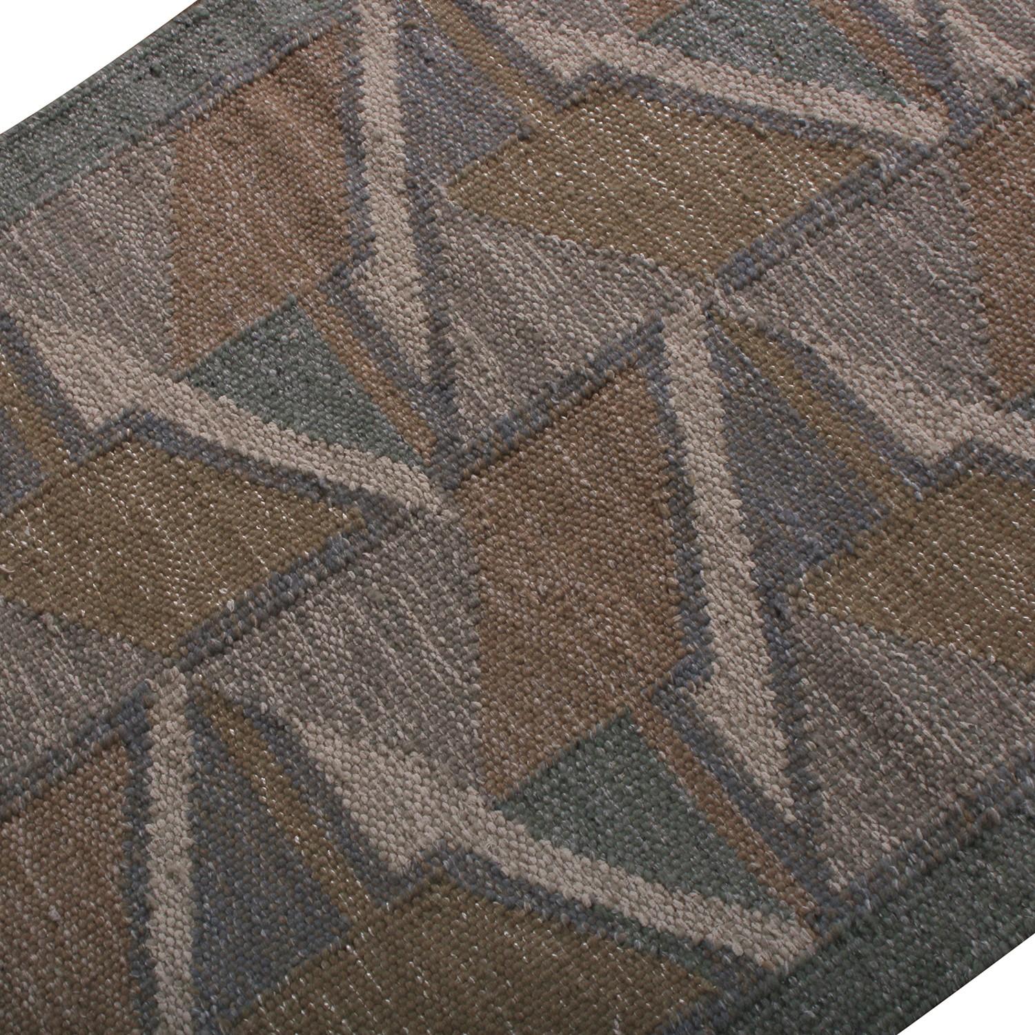 Kilim de lana beige y azul geométrico de estilo escandinavo de Rug & Kilim Indio en venta