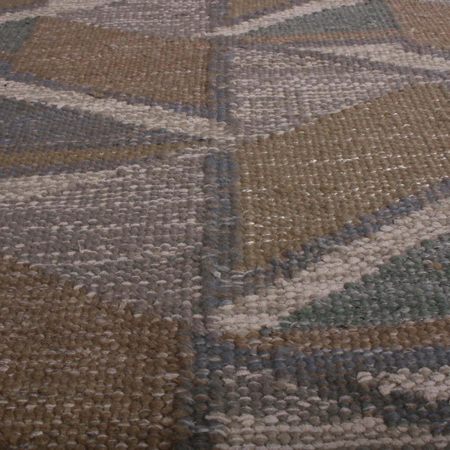 Kilim de lana beige y azul geométrico de estilo escandinavo de Rug & Kilim Anudado a mano en venta