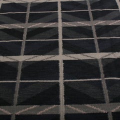 Rug & Kilim’s Scandinavian Style Geometric Blue and Beige-Brown Wool Kilim Rug