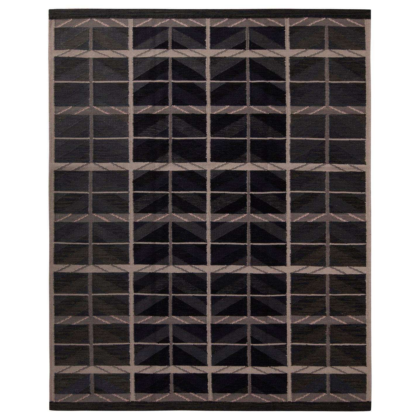 Rug
Kilim
s Scandinavian Style Geometric Blue and Beige-Brown Wool Kilim Rug