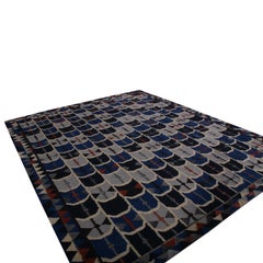 Kilim moderno geométrico de lana azul y negra de estilo escandinavo de Rug & Kilim