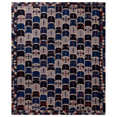 Rug & Kilim’s Scandinavian Style Geometric Blue and Black Wool Modern Kilim
