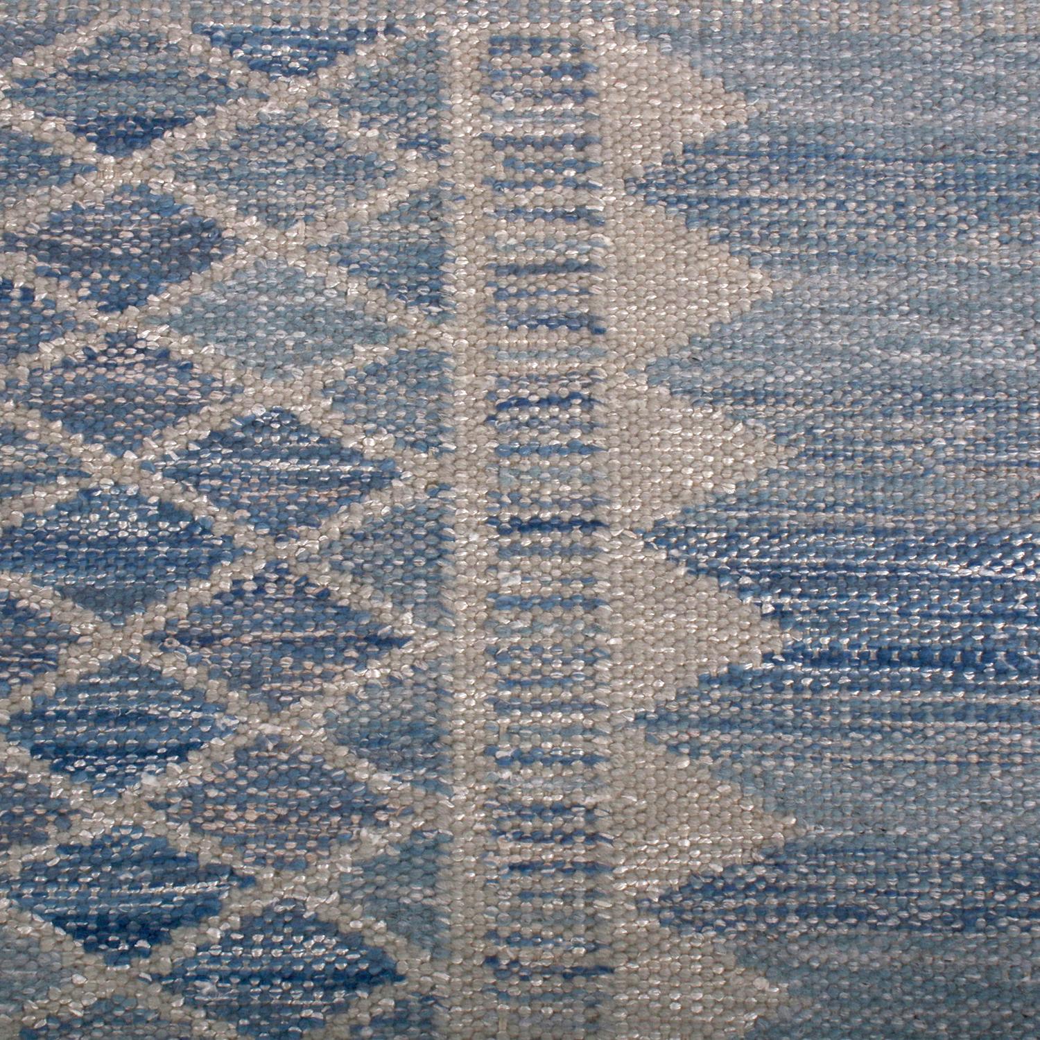 Indian Rug & Kilim’s Scandinavian Style Geometric Blue and Gray Wool Kilim Rug For Sale