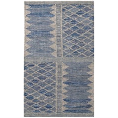 Rug 
Kilim
s Skandinavischer Stil Geometrischer Blauer und Grauer Woll-Kilim-Teppich