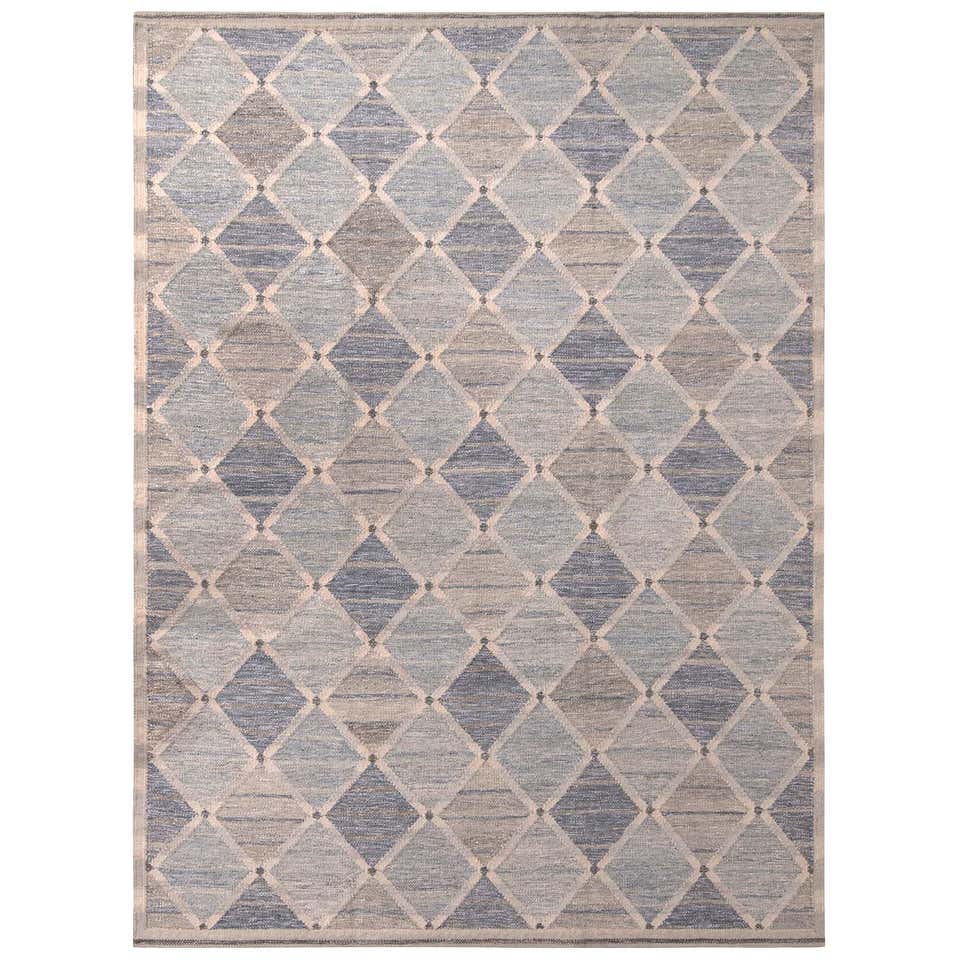 Rug and Kilim’s Scandinavian-Inspired Silver-Gray and Blue Wool Kilim ...