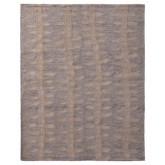 Rug & Kilim's Scandinavian Style Geometric Floral Cream and Gray Wool Kilim Rug