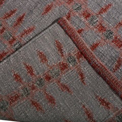 Rug & Kilim’s Scandinavian Style Geometric Floral Gray and Red Wool Kilim Rug