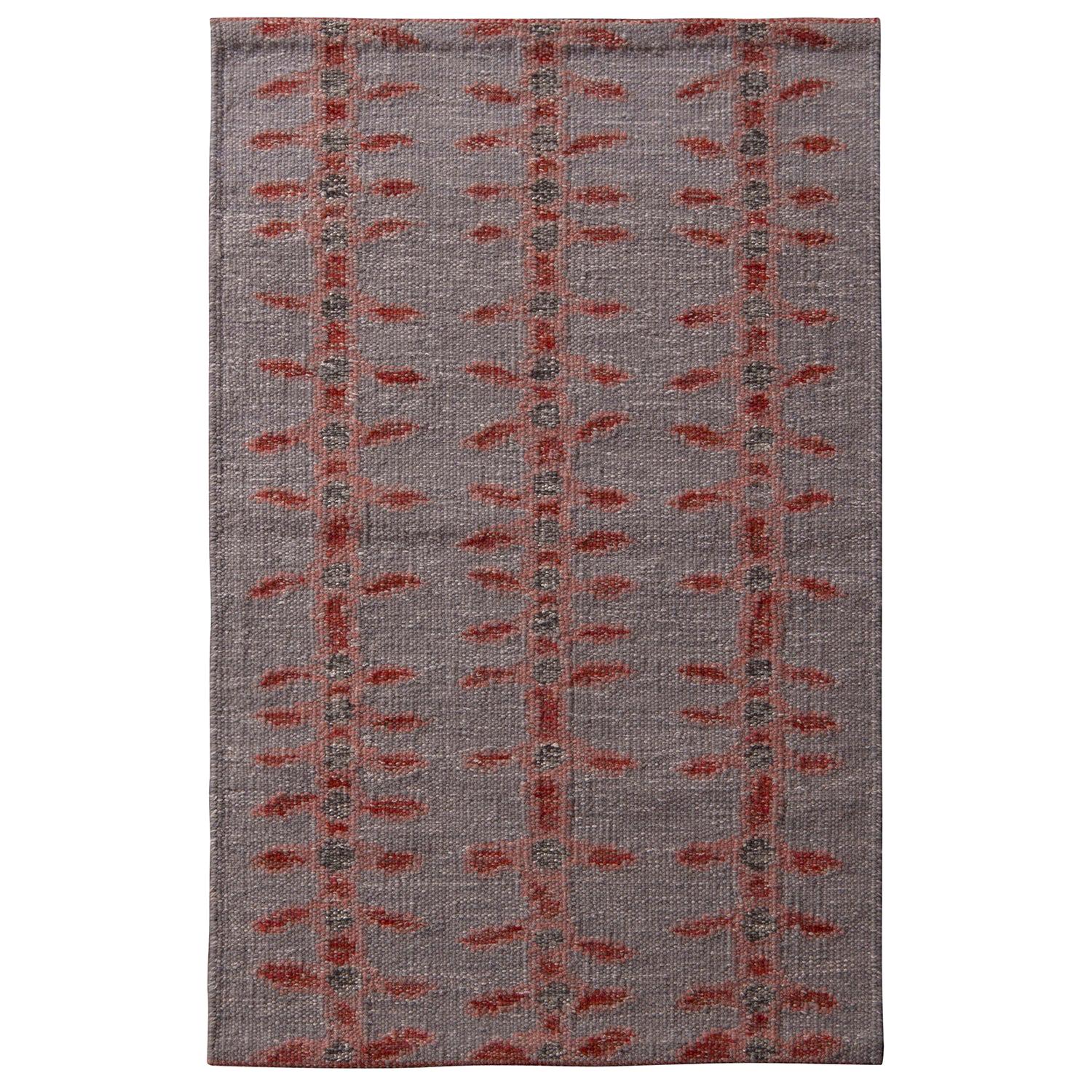 Rug & Kilim’s Scandinavian Style Geometric Floral Gray and Red Wool Kilim Rug