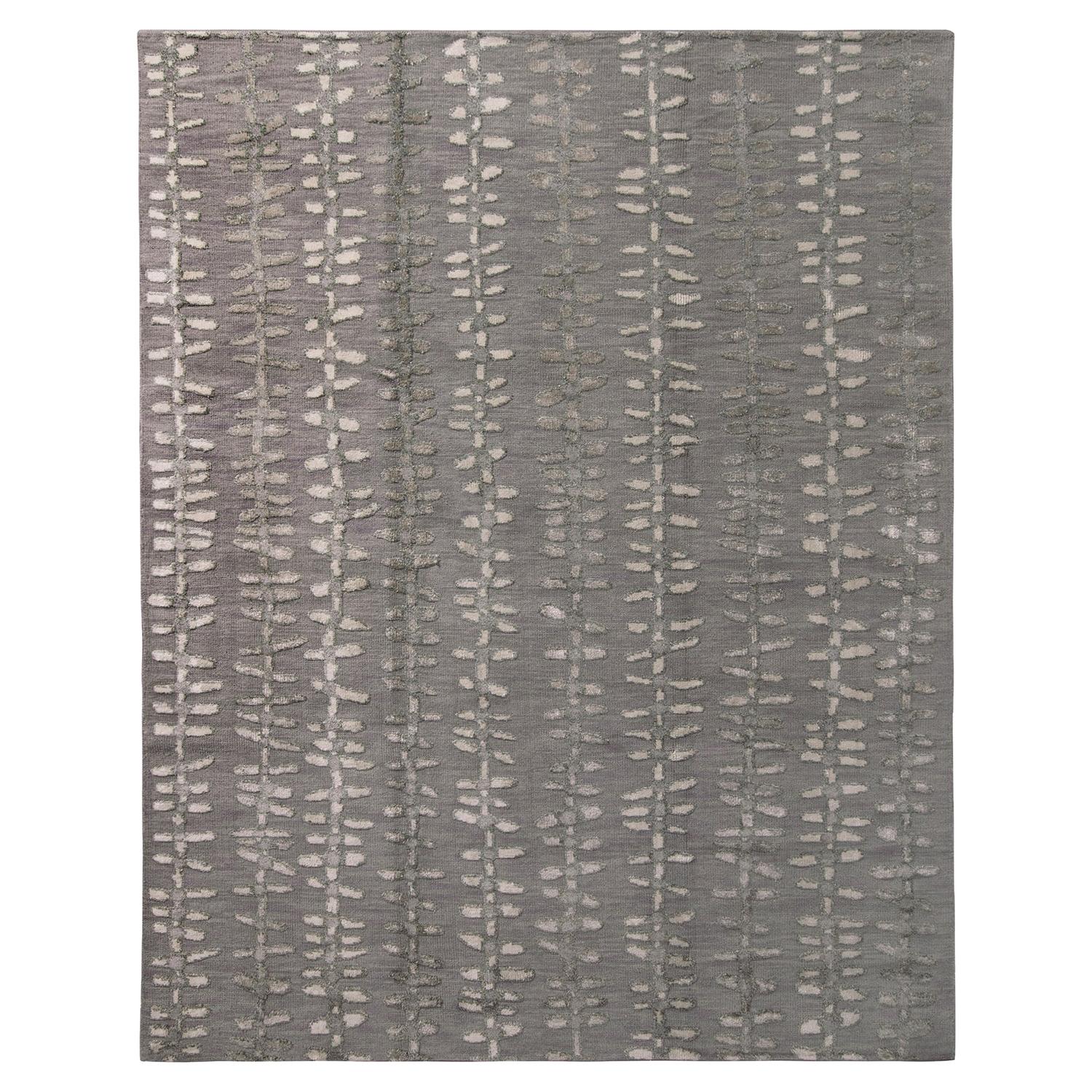Rug & Kilim’s Scandinavian Style Geometric Floral Silver Gray Wool Kilim