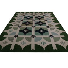 Rug & Kilim’s Scandinavian Style Geometric Green and White Wool Kilim Rug