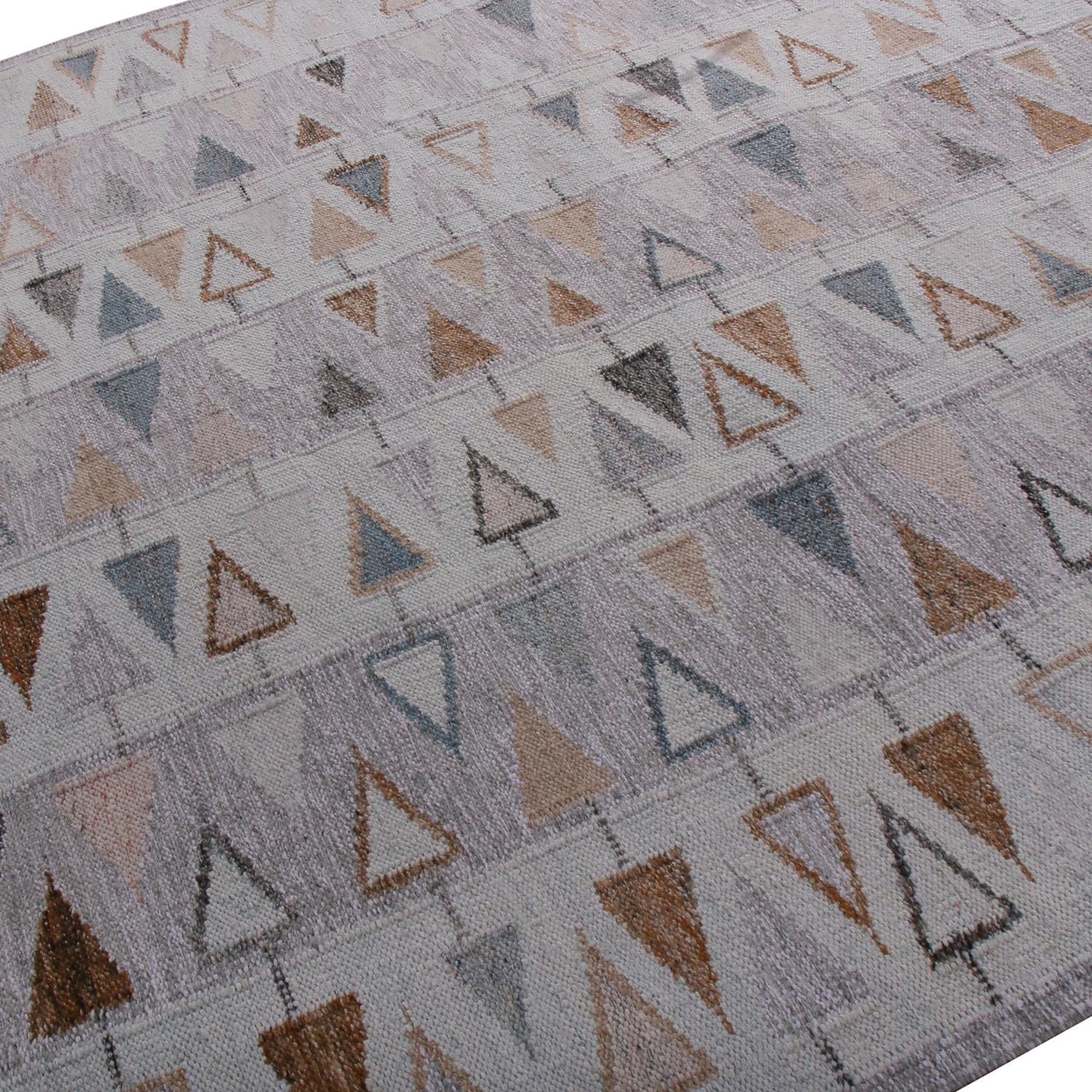 Indian Rug & Kilim’s Scandinavian Style Geometric Purple and Blue Wool Kilim Rug For Sale