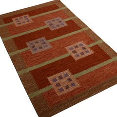 Rug & Kilim’s Scandinavian Style Geometric Red Orange and Green Wool Kilim