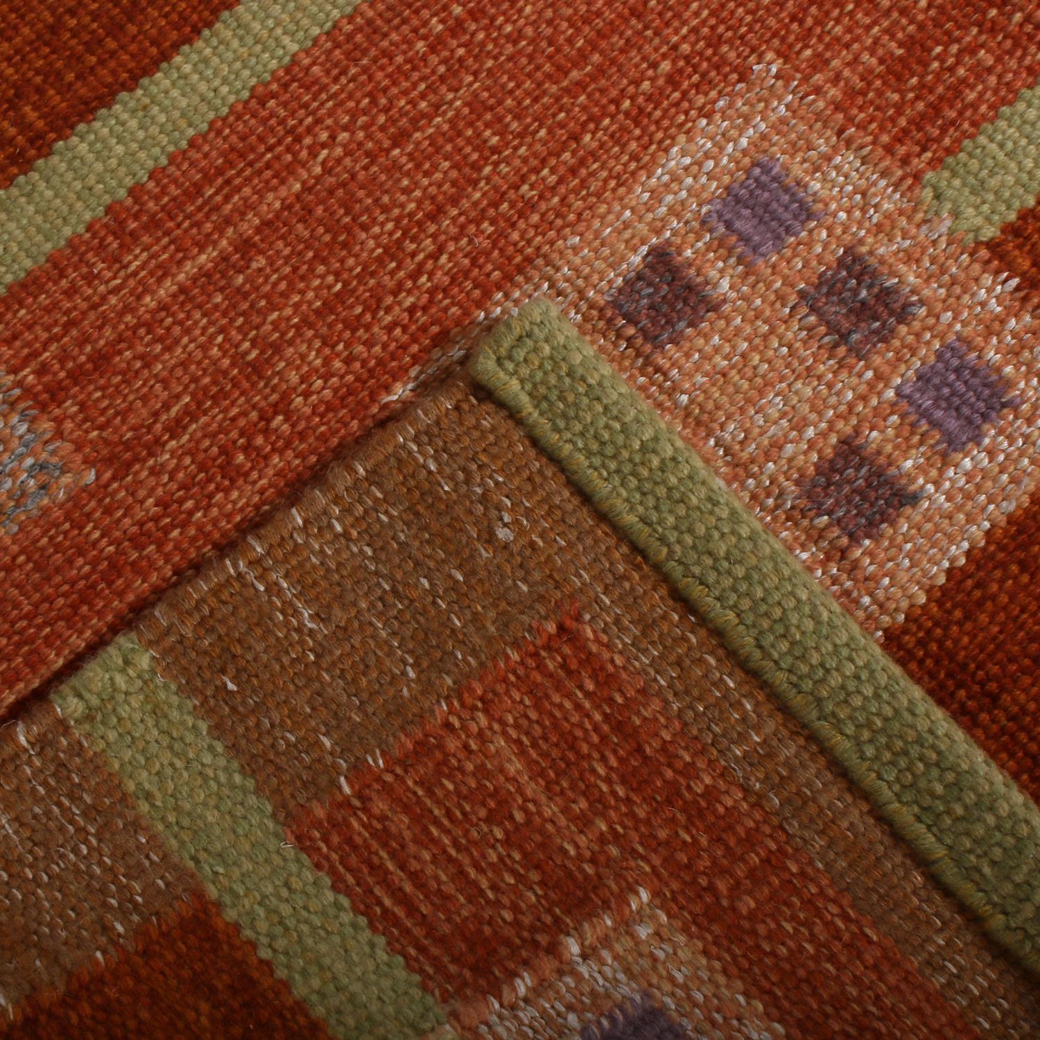 Rug & Kilim’s Scandinavian Style Geometric Red Orange and Green Wool Kilim In New Condition In Long Island City, NY